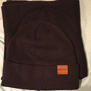 Chocolate Brown Beanie and Scarf Set